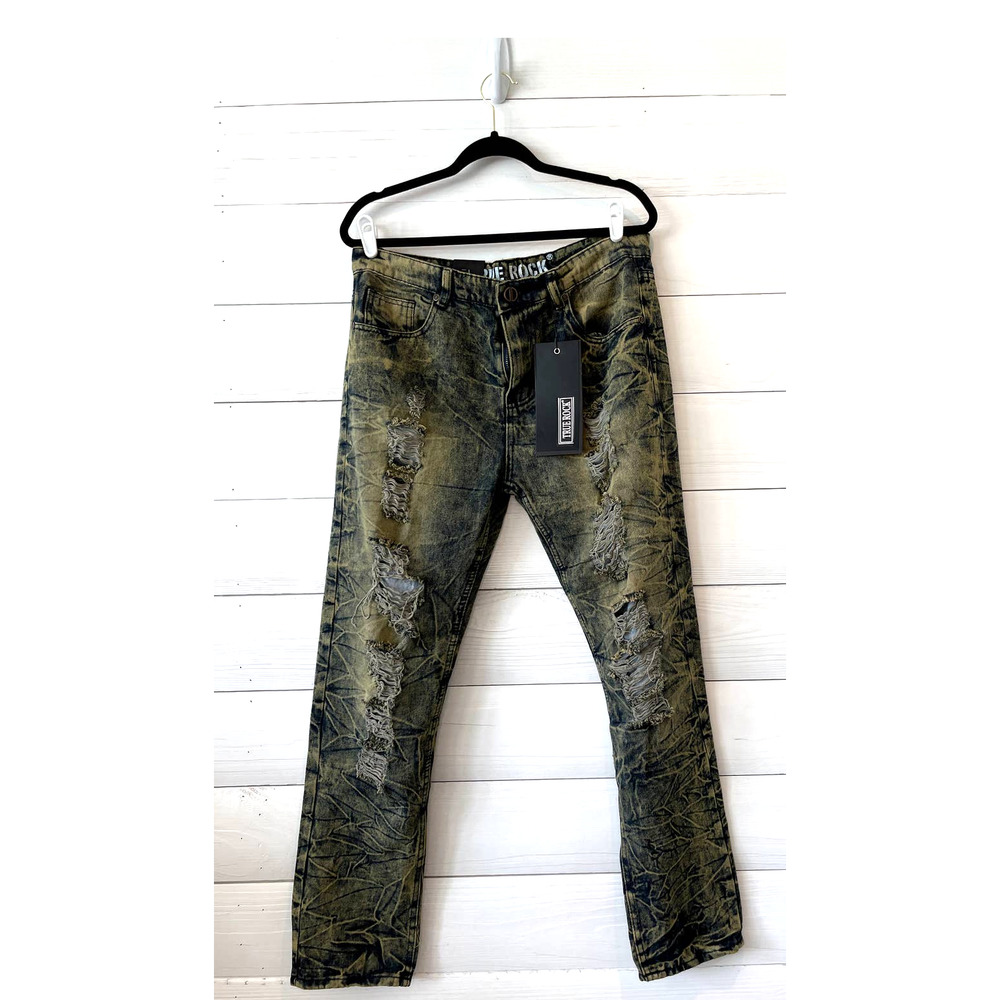 NWT TRUE ROCK Bombers 110 Distressed Jeans, Mens 36 x 30